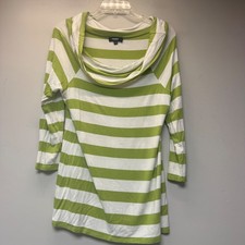 Premise Studio Tunic Top Women Large Green White Excellent Striped Cowl Neck picture
