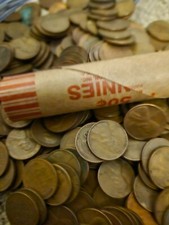 OLD INDIAN HEAD PENNY / WHEAT PENNIES UNSEARCHED CENTS US COINS ROLL OF 50 CENTS picture