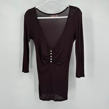 Michael Stars Original Tee Womens Y2K Henley Top OS Minimalist Indie Brown picture