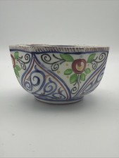 Wedgwood Hand Painted Octagonal Earthenware Bowl Floral Blue Red 4” England picture