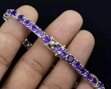 9Ct Round Purple Lab-Created Tennis Bracelets 14K White Gold Plated picture