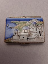 Vtg Limoges Peint Main Trinket Box Postcard Souvenir de Santorini Greece Heart picture