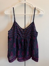 Forever 21 Floral Cami Blue Pink Chiffon Babydoll Tank Top picture