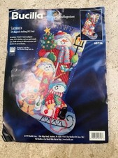 VTG 1997 Bucilla Christmas Needlepoint SNOWMEN STOCKING Kit 60756 picture