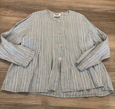 Flax Designs Romantic Top Size Medium 100% Linen Medium Striped Lagenlook Blue picture
