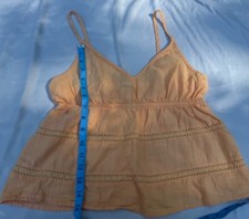 Abound Peach Cotton Crochet Trim V-Neck Spaghetti Strap Cami Top M picture