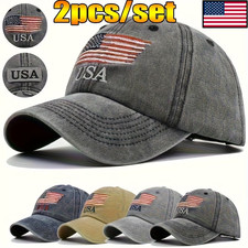 2PCS Distressed Washed American Flag Embroidered Baseball Caps Snapback Hats picture
