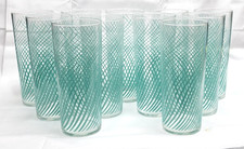 Vintage Libbey Phoenician Highball Glasses set of 11 MCM Aqua Teal Swirl Tumbler picture