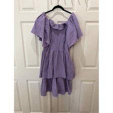 Ivy City Co L Lavender Ruffle Tiered Midi Dress Flutter Sleeve Cottagecore picture
