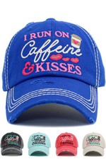 KBETHOS ScarvesMe Women's I Run on Caffeine Vintage Embroidered Baseball Cap Hat picture