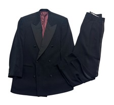 vtg Gianfranco Ferre 42R 36x30 Black Tuxedo Suit Double Breasted Italy Pleated picture