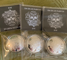 2018 1 Oz X 3 Silver DIA DE LOS MUERTOS Domed Proof Coin WITH COA 3 ounces picture