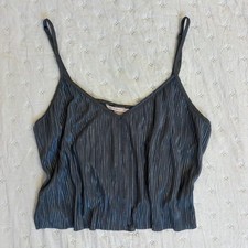 y2k indie sleaze vintage Victoria’s Secret black metallic pleated cami tank top picture