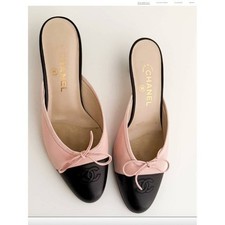 CHANEL vintage cap toe leather kitten ballet mules kitten heel shoes 39 8.5 9 picture