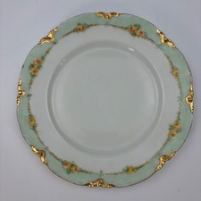 Antique Haviland France Limoges Plate Yellow Roses Green Border Gold ~9.75