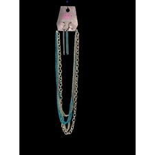 Paparazzi New Silvertone Necklace and Earring Set Turquoise Multistrand 40