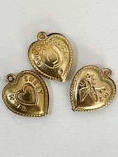 Vintage Puffy Heart Charms 14k Gold  Charm Lot picture
