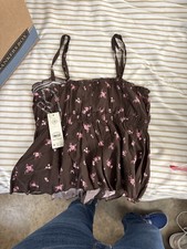 No Boundaries Floral Smocked Peplum Cami Top Size XXS Brown Pink NWT picture