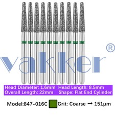 10/pk Vakker Dental Flat End Taper FG Diamond Burs 847-016C Coarse High Speed picture