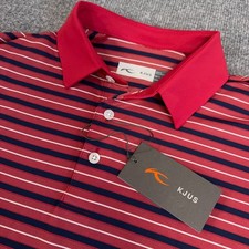 KJUS Golf Polo Men Large (52) Red Multi Stripe Luis Performance Comfort Fit NEW picture