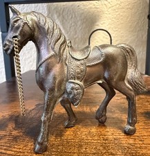 Vintage Mini 1950s Carnival Fair Souvenir Cast Metal Western Mount Horse w Chain picture