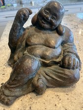 Bronze Chinese Laughing Buddha Statue Vintage 9”x9” 7lbs. Cool Piece. See Photos picture