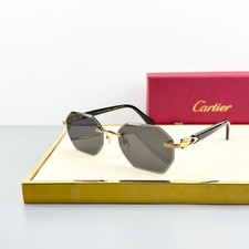 Cartier CT0439S Gold Rimless Gray Lens Sunglasses Black Temples New w/ Box picture