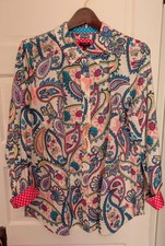 Talbots Plus Paisley Button-Up Cotton Shirt Flip Cuff Sz 1X Pink/Turq/White/Peri picture