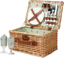 Wicker Picnic Basket for 2, Vintage Picnic Basket - Flower picture