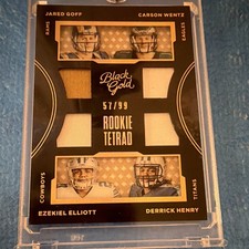 2016 Panini Black Gold Rookie Tetrad Prime MEM RT10 Goff Wentz Elliott /99 picture