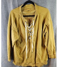 Aerie Sweatshirt Womens L Sunday Lace Up Oversized Cozy French Terry Mustard Yel picture