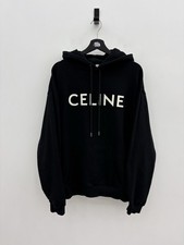 Celine Paris Logo Pullover Hoodie Black Men’s Fleece Cotton Blend Size L picture