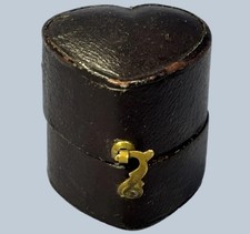 Antique Georgian Leather Heart-Shaped Ring Jewelry Box w Clasp picture