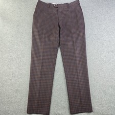 Suitsupply Soho Pants Mens 50 34x30 Brown Blue Houndstooth 100% Wool Flat Front picture