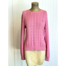 RALPH LAUREN Cable Knit Sweater Pink | Womens Size Large | Vintage Fashion picture