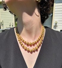 Vintage Signed Hobé Double Strand Gold Tone Bead Necklace Mid-Cent 1950s/1960s picture