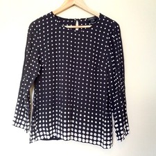 J. CREW Women's Black White Polka Dot Rayon Blouse Tunic Top Casual Career 0 picture