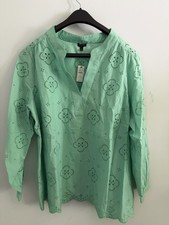 Talbots Plus 2X Mint Green Eyelet Tunic Blouse NWT 100% Cotton $129 picture