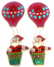 VTG 1960s LOT of 2 Bucilla Christmas Santa Claus Hot Air Balloon Doorknob Covers picture