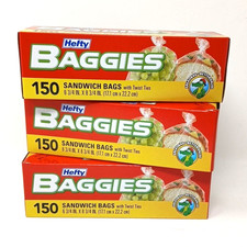 FREE SHIPPING 3 Boxes Hefty Baggies: Sandwich & Storage Bags, 150 Count picture