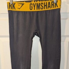 Gymshark leggings womens Small Charcoal & Yellow Waist Band Low Waist Pants picture