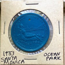 Vintage 1933 Santa Monica Breakwater Ocean Park CA Aluminum Token Charm NM picture