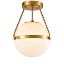 HOLKIRT Mid Century Modern Globe Semi Flush Mount Ceiling Light Fixture,White... picture