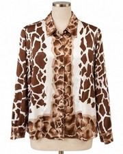 Basler Womens M Silk Blend Giraffe Print Blouse Button Up Long Sleeve Animal picture