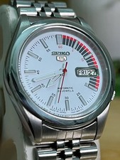 Vintage Seiko 5 Automatic Men's Racer White Dial 7S26 Stainless Steel Watch picture