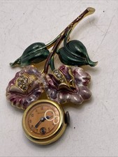 Vintage Belmar Brooch Mechanical Watch Floral Works Running picture