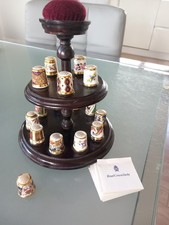 Vintage 16 Royal Crown Derby Thimbles And Stand 13 Certificates picture