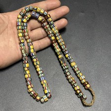 Vintage Venetian Chevron Glass Bead Necklace Old African Trade Beads picture