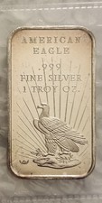 World Wide Mint Vintage Small Eagle Bar 1 Troy oz .999 Fine Silver 22 Rays. picture