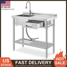 39.4x19.7x38.6'' Stainless Steel Commercial Utility Sink Single Bowl with Drawer picture
